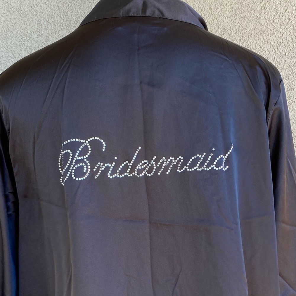 Black Rhinestone Diamante Bridesmaid Satin Robe - Picture 6 of 9